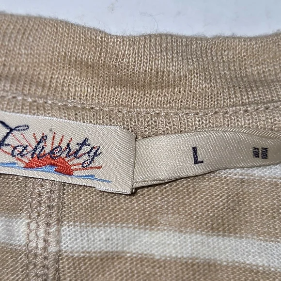 Faherty XL Striped Oceanside Linen V Neck T-Shirt short sleeve cropped slub knit - Picture 3 of 9